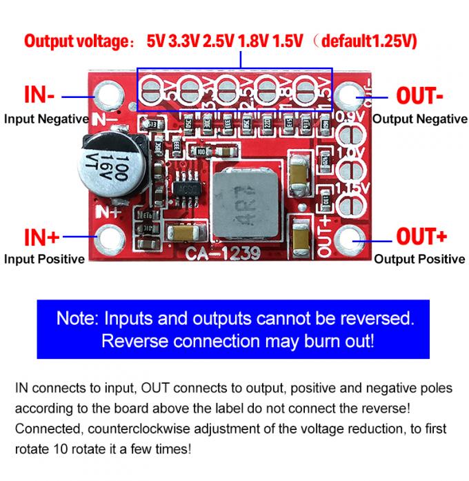 Step Down Power Module CA-1239 Adjustable Buck Converter 5-15V Input 1.25V/1.5V/1.8V/2.5V/3.3V/5V Output