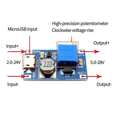 MT3608 2A DC-DC increasing voltage Board Wide Voltage Input 2/24V Lto 5/9/12/28V adjustable  power module