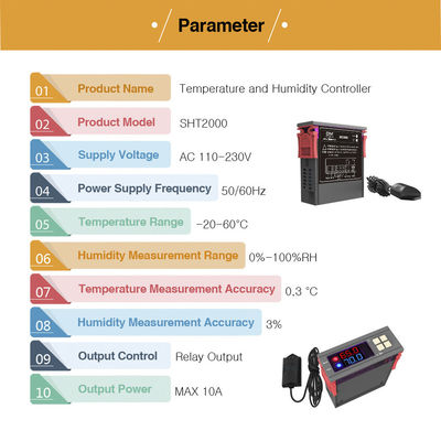 SHT2000 LED Digital Humidity Controller Hygrometer Power Switch CE Certified Monitor