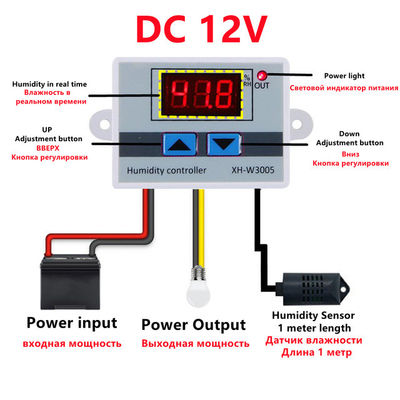 XH-W3005 DC 12V-220V 10A Digital Humidity Controller 0-99 RH Range Monitoring System