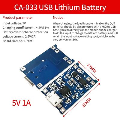 Type-C/Micro USB 5V 1A 18650 TP4056 Lithium Battery Charger Module With Protection and Dual Functions
