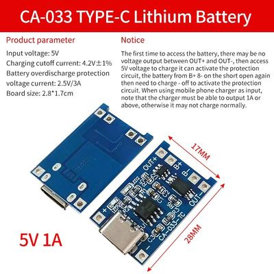 Type-C/Micro USB 5V 1A 18650 TP4056 Lithium Battery Charger Module With Protection and Dual Functions