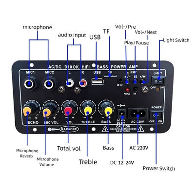 D10 12V 24V Subwoofer Digital Power Amplifier Board Wireless Audio Stereo BT 5.0 Dual Microphone Karaoke Amp Speaker Acc