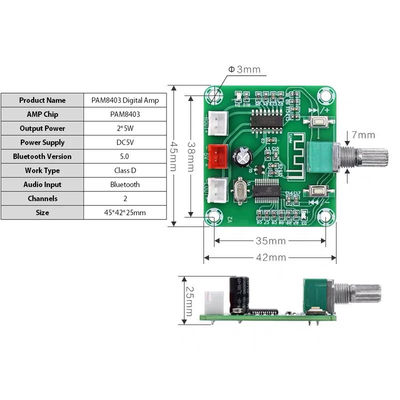CA-8403B 2*3W Bluetooth 5.0 Stereo Mini Digital Amplifier Board PAM8403 Dual Channel Class D DC5V AMP