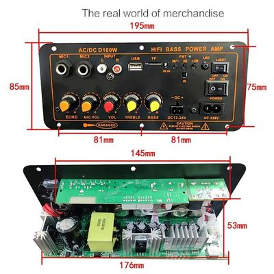 D100W Bluetooth 5.0 Power Amplifier Board AC 220V DC 12-24V 5V Wireless Module For 8-12 Inch