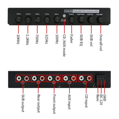 24V 5 Segment Car Audio Equalizer with Remote Control and Aux Input for Precise Tuning