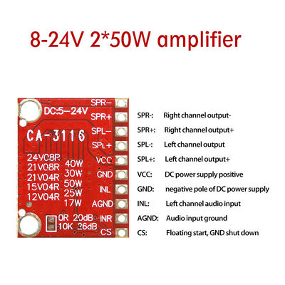 TPA3116 Amplifier Module 50W Dual Channel Digital Power Amplifier Board with DC 8V~24V and No POP Noise