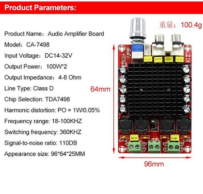 CA-7498 DC14-34V Dual Channel Amplifier Board Class D 2*100W Smart Electronics TDA7498