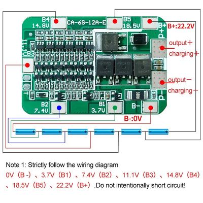 CA-6S-12A-E 24V PCB BMS Protection Board For 6 Pack 18650 Li Ion Lithium Battery Module