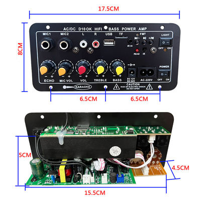 D10 BT Amplifier Audio Board with 200W Peak Power Bluetooth 5.0 and Dual Microphone Input for Karaoke
