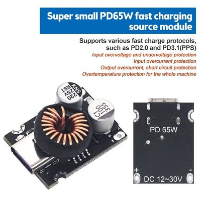 QC4.0 QC3.0 Type-C USB PD65W Fast Charging Adapter Module with Standard Mounting Type