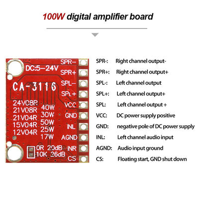 50W Dual Channel TPA3116D2 Power Amplifier Module with DC 4.5V~24V and No POP Noise for Audio Stereo Board
