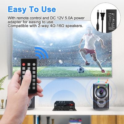 AK-380 USB SD Audio Power Amplifier 400W 2.0 CH HiFi Stereo AMP Speaker Bluetooth 5.0 Amp Receiver with Remote Control for Home