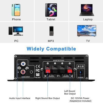 AK-380 USB SD Audio Power Amplifier 400W 2.0 CH HiFi Stereo AMP Speaker Bluetooth 5.0 Amp Receiver with Remote Control for Home