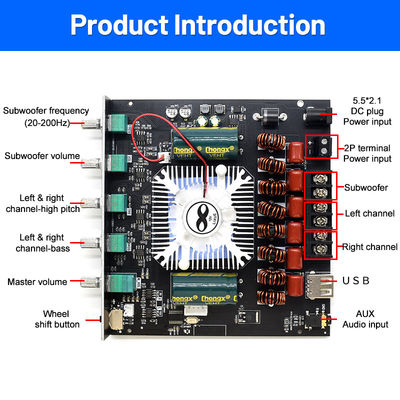 ZK-AS21 2.1 Channel Digital Power Amplifier Board Module 220W*2+350W High Low Tone Subwoofer TPA3255 BT Home Audio AS21