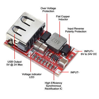 CA-025 Efficient DC-DC Converter USB Charger Development Board 6V-24V 24V 12V to 5V 97.5% Buck Module for Car Power Supply