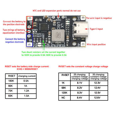 Type-C USB 2/3S BMS 15W 8.4V 12.6V 1.5A Lithium Battery Charging Boost Module With Balanced Support Fast Charge With Indicator