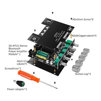 ZK-MT21 HiFi Digital Power Amplifier Board 100W+2*50W 2.1 Channel Subwoofer AUX 12/24V Audio Stereo  5.0 Amp ZK-MT21