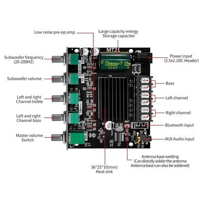 ZK-MT21 HiFi Digital Power Amplifier Board 100W+2*50W 2.1 Channel Subwoofer AUX 12/24V Audio Stereo  5.0 Amp ZK-MT21