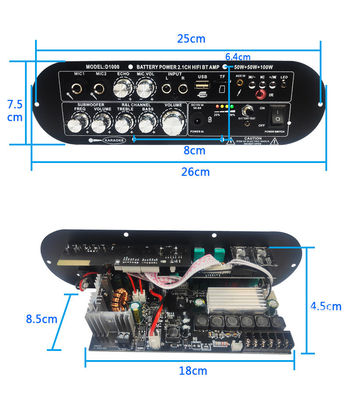 Rechargeable Trolley Stereo Car Subwoofer Audio Power Amplifier PCB Board 2.0 Channel 12V with Private Mold Design