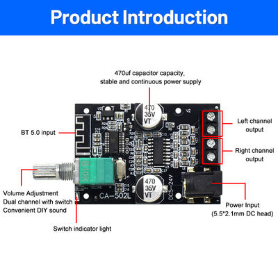 502L 2.0 Channel Digital Amplifier Board Home Theater HIFI Amplificador with BT5.0 50WX2 Metal Material Stereo Board 502L