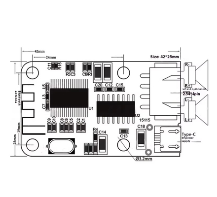 PAM8403 Mini Bluetooth Amplifier Board 5V 2x3W Type-C