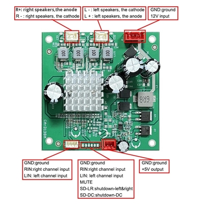 CA-3138A 5V Dual Channel Amplifier Board 2x50W 8-24V Input