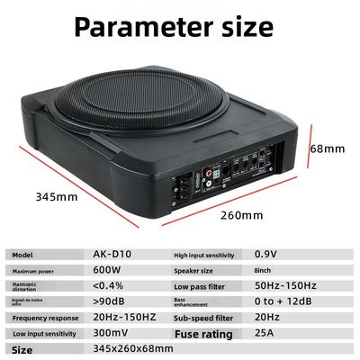 New 8-Inch Ultra-Thin Car Subwoofer Amplifier Active High-Power Audio System Modified Cannon 12V 600W Subwoofer Car Audio System