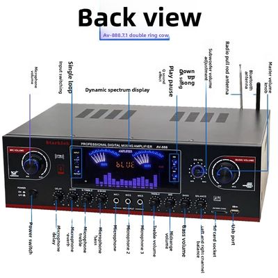 AV-888 7.1 Channel 2000W High Power Home Theater Karaoke Amplifier Speaker Dual Loop 12 Tube Made of Durable Metal