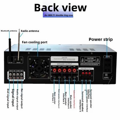 AV-888 7.1 Channel 2000W High Power Home Theater Karaoke Amplifier Speaker Dual Loop 12 Tube Made of Durable Metal