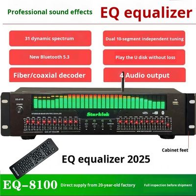 EQ-8100 Professional Hi-Fi Preamp Player BT 5.4 Optical Coaxial Digital Audio Decoder 20 Segment Equalizer Fiber Optic Equipment
