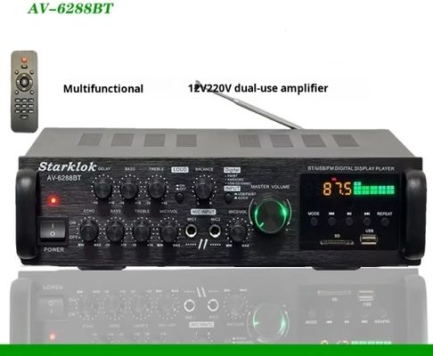 AV-6288BT 1000W 2*500W High Fidelity Karaoke Amplifier Dual-Use 12V/220V AC/DC BT Wireless Plastic Material