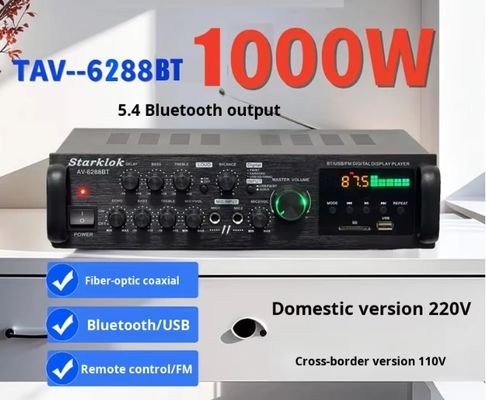 AV-6288BT 1000W 2*500W High Fidelity Karaoke Amplifier Dual-Use 12V/220V AC/DC BT Wireless Plastic Material