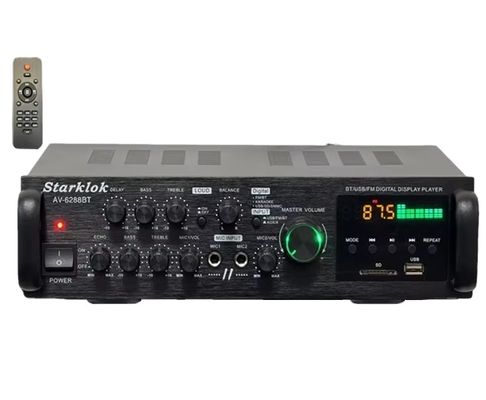 AV-6288BT 1000W 2*500W High Fidelity Karaoke Amplifier Dual-Use 12V/220V AC/DC BT Wireless Plastic Material