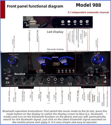 AV-988BT 5.1 High-Power Karaoke Home Conference Amplifier 8-Tube Subwoofer with Environmental Sensors HF