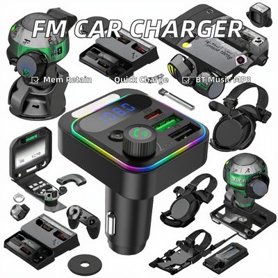 Portable Car BT Wireless Music Player Fast Charging FM Transmitter QC3.0 Car Phone Charger USB Port PD20W Mobile Phone