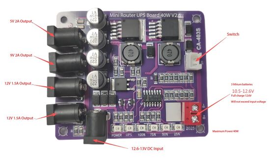 CA-403S Mini Router Uninterruptible Power Supply Board with 40W Output 11.1V Battery Input and Short Circuit Protection