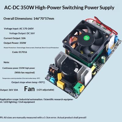 220V to 24V/36V/48V 10A Adjustable AC-DC Switching Power Supply 350W High-Power Module with Fan and Overtemperature Protection