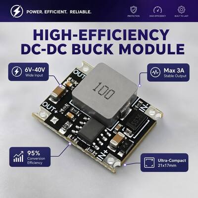DC-DC Step-Down Module | Universal 6V-40V to 3.3V/5V/9V/12V/24V/3A | Low Ripple High Power