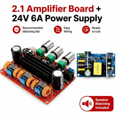 2.1 Channel Audio Amplifier Board with 24V 6A Power Supply Module for DIY Subwoofer Speaker
