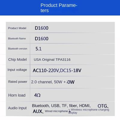 D1600 Portable Speaker Power Amplifier Board Square Dance Outdoor Karaoke Trolley Case for 12V Battery 220VDSP Sound