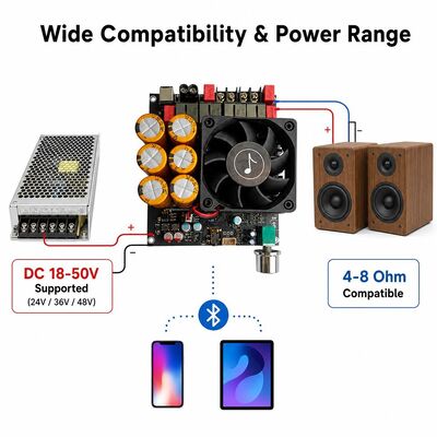 600W+600W Dual TPA3255 Amplifier Board Fan Cooling Class D Stereo Amplifier Board DC18-50V