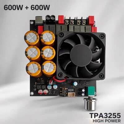 600W+600W Dual TPA3255 Amplifier Board Fan Cooling Class D Stereo Amplifier Board DC18-50V