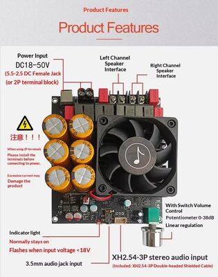 600W+600W Dual TPA3255 Amplifier Board Fan Cooling Class D Stereo Amplifier Board DC18-50V