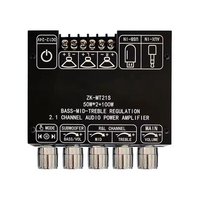 2.1 Channel Subwoofer AUX 12V 24V Audio Stereo 5.1 Bass Digital Power Amplifier Board ZK-MT21S 2x50W 100W for DC Adapter